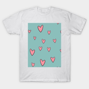 Kawaii Pastel Hearts-Teal T-Shirt